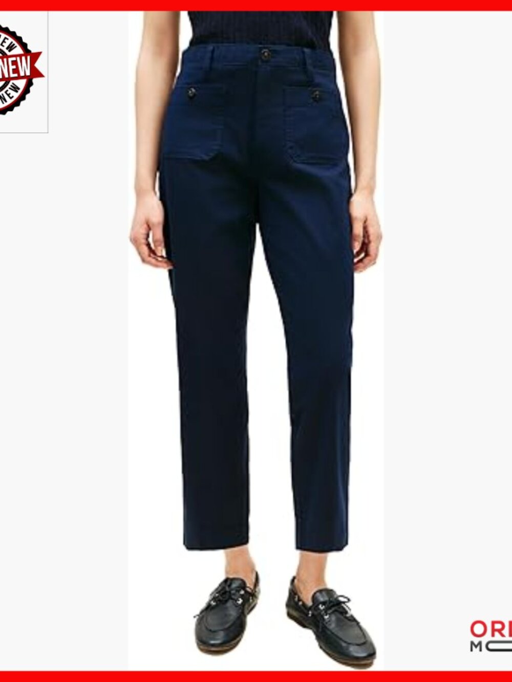 Stretch Twill Chino Pants Mid Rise Straight Leg Ankle Length Casual